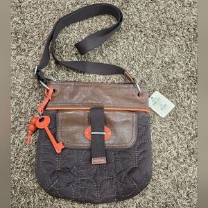 FOSSIL KEY-PER Quilted Nylon Brown Hobo Shoulder Bag Messenger Crossbody NWT